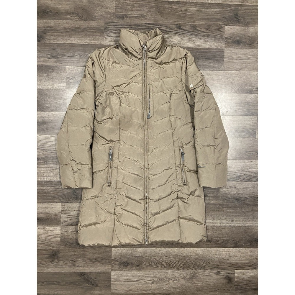 Eddie Bauer Women's Sun Valley Parka Jacket Size Medium Beige Goose Down Coat
